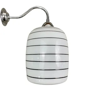 Wall Light, Hand Blown Shade, Milk Glass, Black Stripes
