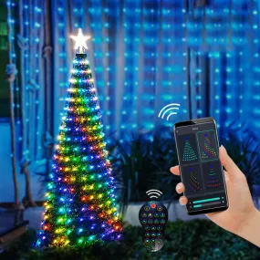 WS2812B Christmas Tree Toppers Lights Multicolor Fairy LED Star String Waterfall Xmas APP Bluetooth Holiday Decor DC5V