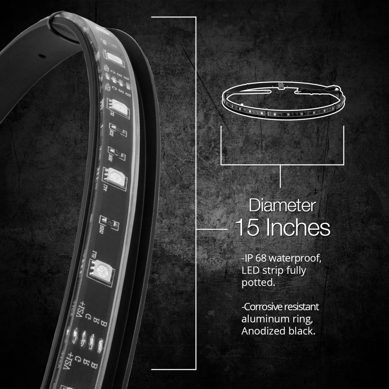 XKGlow Led Wheel Ring Lights w/ Turn Signal Function/ XKChrome Smartphone App Controlled - 15" or 15-18" Adjustable Ring