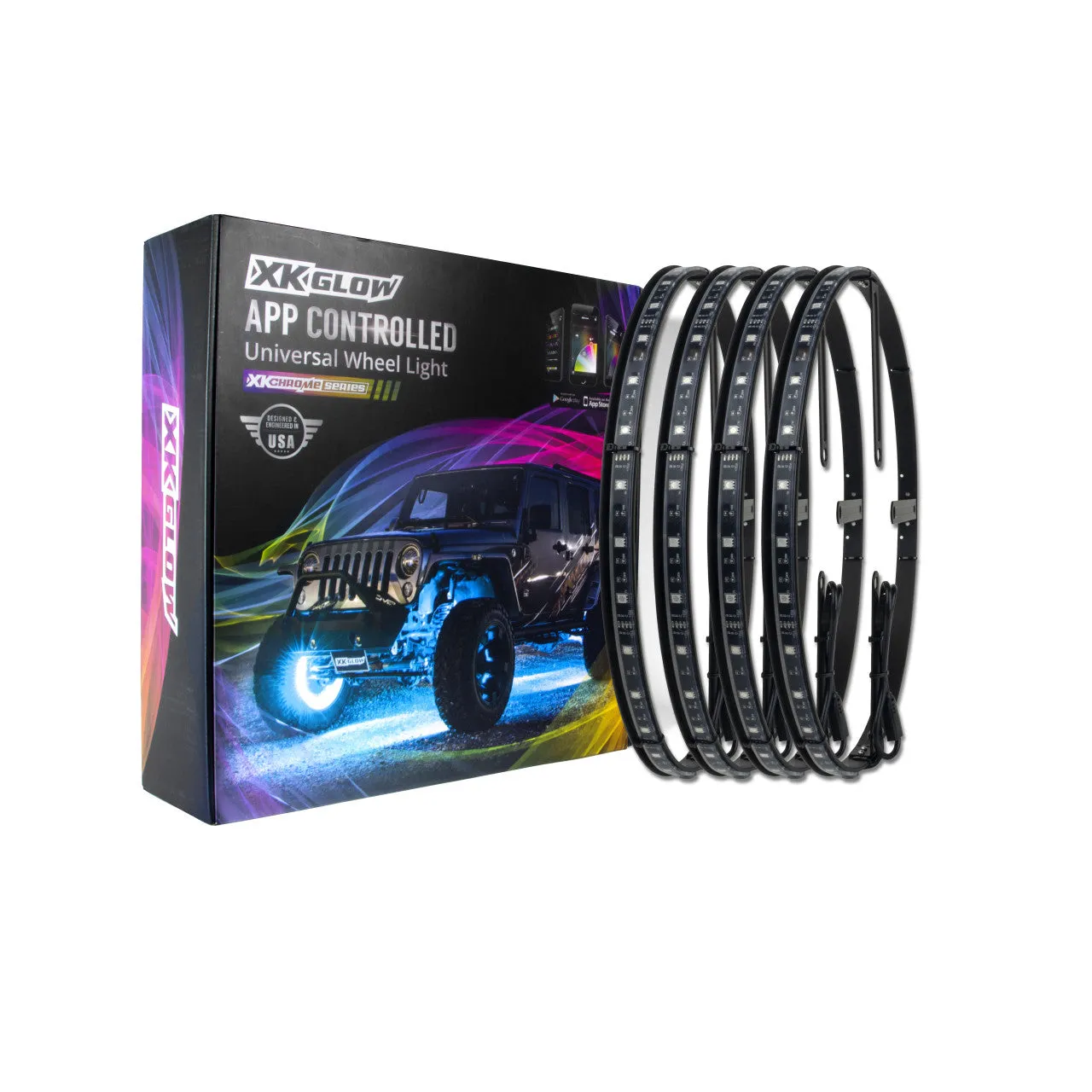 XKGlow Led Wheel Ring Lights w/ Turn Signal Function/ XKChrome Smartphone App Controlled - 15" or 15-18" Adjustable Ring