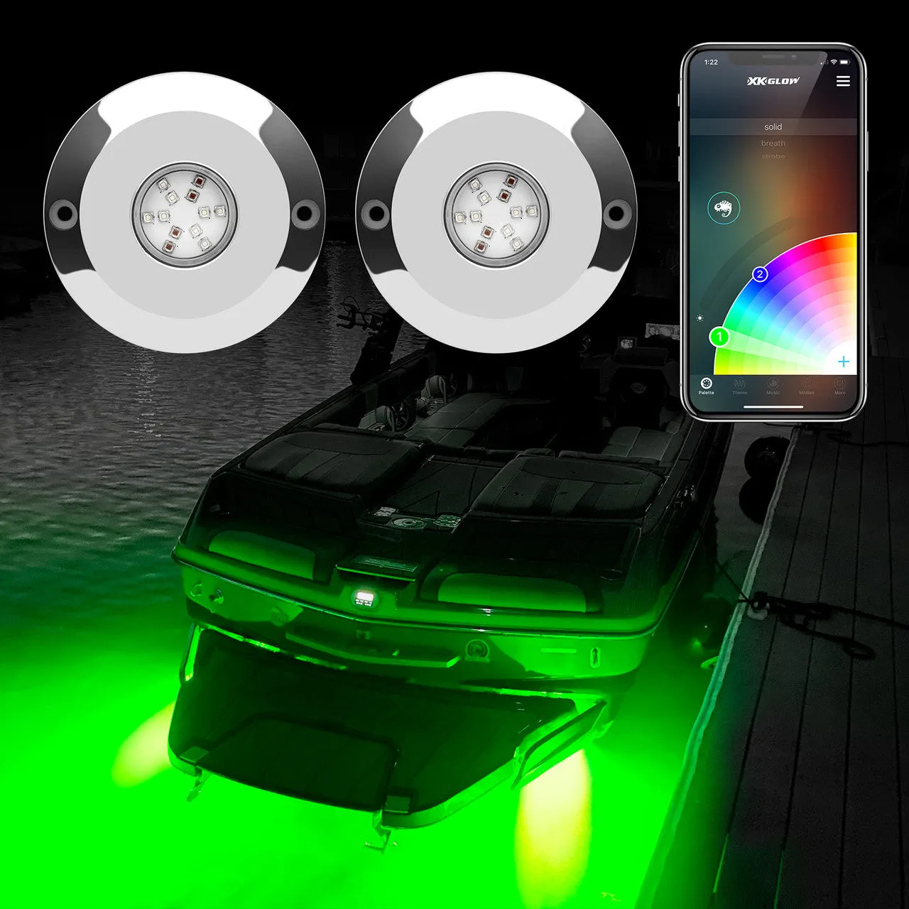 XKGlow RGB Led Underwater Boat Light Kit [48 Watts] 2pc