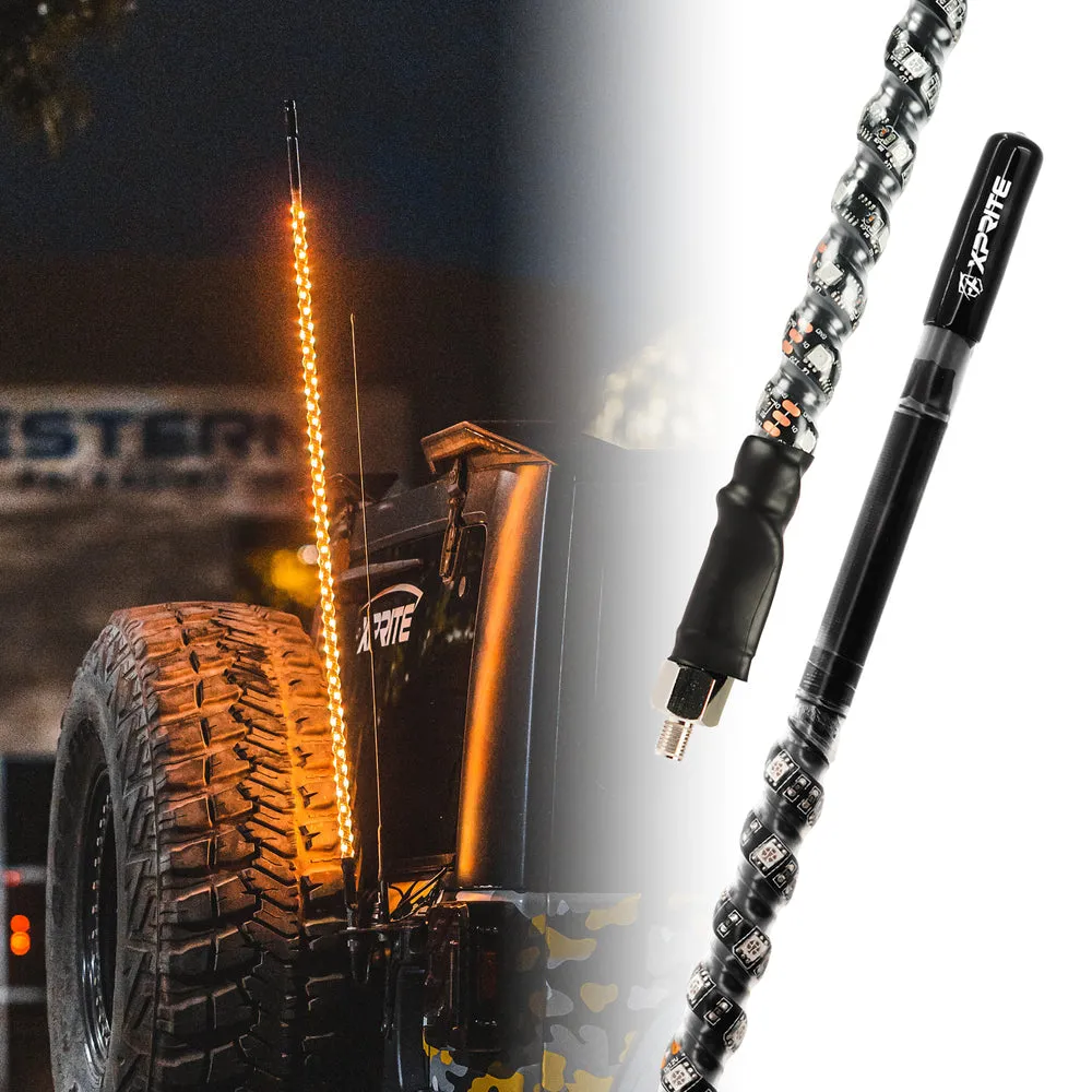 Xprite 4ft CB Radio Antenna with Spiral LED Whip Light - Amber or RGB