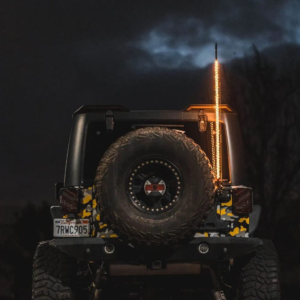 Xprite 4ft CB Radio Antenna with Spiral LED Whip Light - Amber or RGB