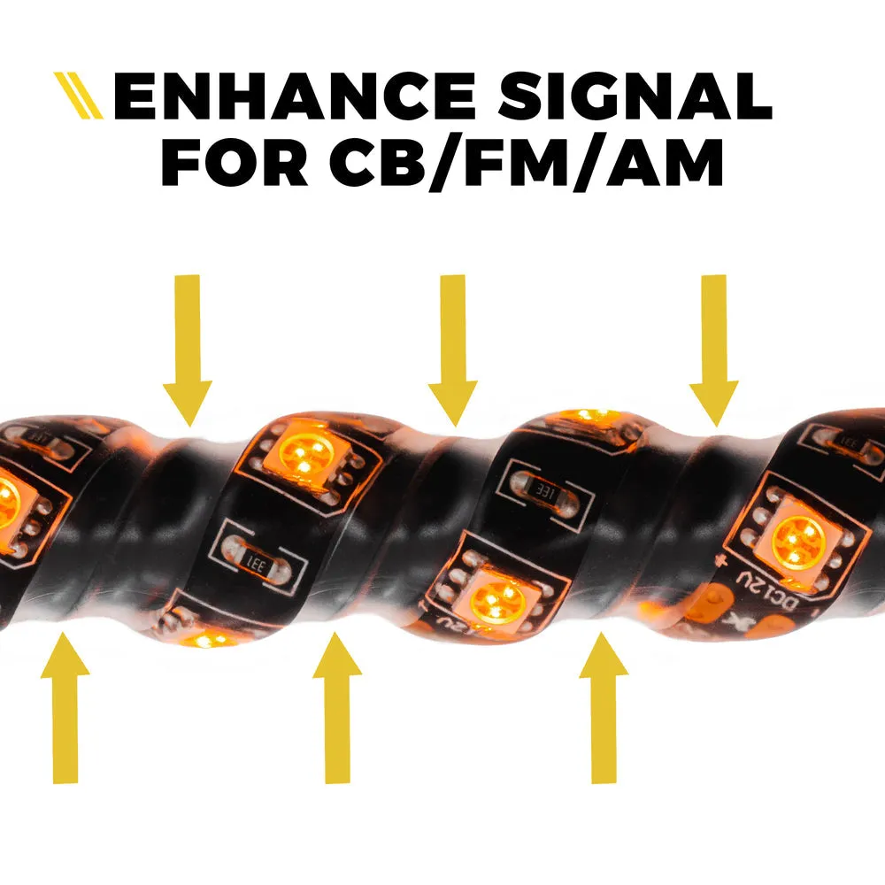 Xprite 4ft CB Radio Antenna with Spiral LED Whip Light - Amber or RGB