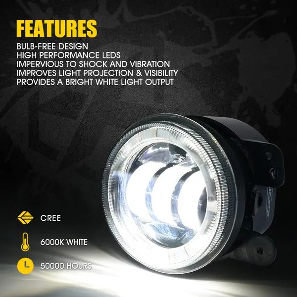 Xprite 4" LED Fog Light Jeep Wrangler JK (2007-2018) Grand Cherokee (2011-2013) w/ RGB Halo - FL-R4IN-RGB