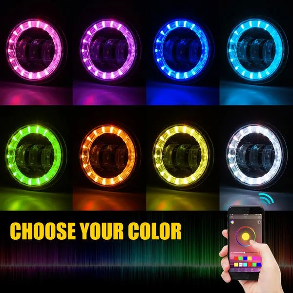 Xprite 4" LED Fog Light Jeep Wrangler JK (2007-2018) Grand Cherokee (2011-2013) w/ RGB Halo - FL-R4IN-RGB