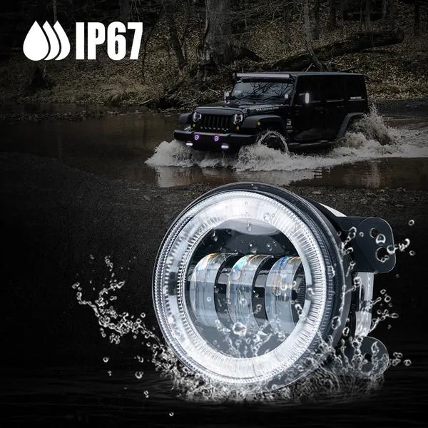 Xprite 4" LED Fog Light Jeep Wrangler JK (2007-2018) Grand Cherokee (2011-2013) w/ RGB Halo - FL-R4IN-RGB