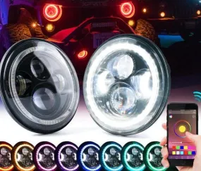 Xprite 7" 90W CREE LED Headlights Jeep Wrangler JK (1997-2018) w/ RGB Halo - HL-90W-G1-RGB