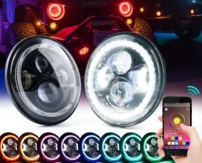 Xprite 7" 90W CREE LED Headlights Jeep Wrangler JK [w/ RGB Halo] (1997-2018) HL-90W-G1-RGB