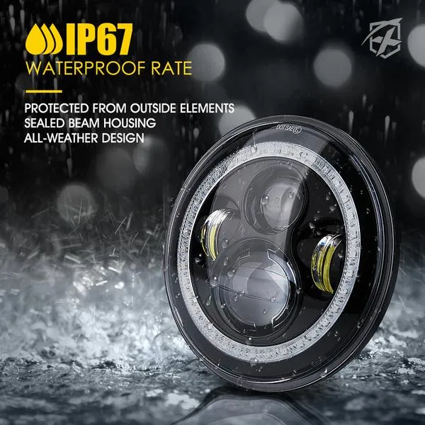 Xprite 7" 90W G2 Exhibit Series LED Headlights Jeep Wrangler TJ/JK [w/ RGB Chasing Halo] (1997-2018) HL-90W-G2-DANCE