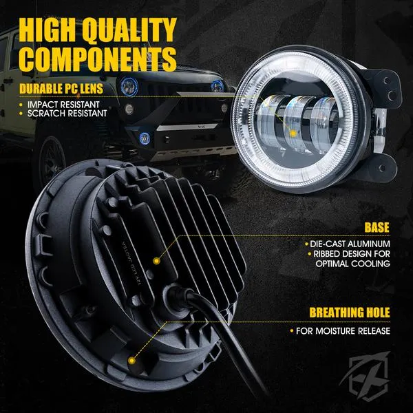 Xprite 7" RGB LED Bluetooth Headlights & Fog Light Kit Jeep Wrangler JK JKU (2007-2018) HL-90W-G1-RGB-KIT