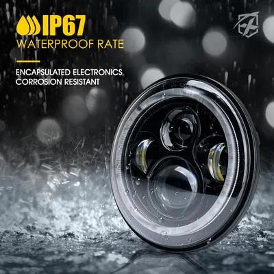 Xprite LED Headlights Jeep Wrangler JK (97-18) 7" 90W Exhibit Series CREE LED w/ RGB Chasing Halo