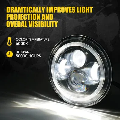Xprite LED Headlights Jeep Wrangler JK (97-18) 7" 90W Exhibit Series CREE LED w/ RGB Chasing Halo