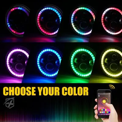 Xprite LED Headlights Jeep Wrangler JK (97-18) 7" 90W Exhibit Series CREE LED w/ RGB Chasing Halo