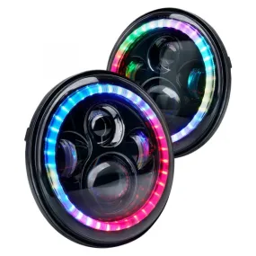 Xprite LED Headlights Jeep Wrangler JK (97-18) 7" 90W Exhibit Series CREE LED w/ RGB Chasing Halo