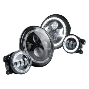 Xprite LED Headlights Jeep Wrangler JK (97-18) 7" 90W LED Headlight & Fog Light w/ RGB Halo Combo
