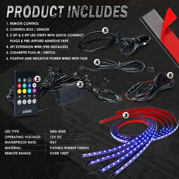 Xprite LED Underbody Glow Kit [Battle Series] RGB w/ Remote Control & Bluetooth