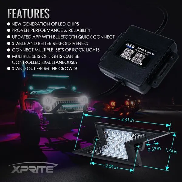 Xprite Z-Force Lightning LED RGB Bluetooth Rock Lights - 4pcs / 6pcs / 8pcs