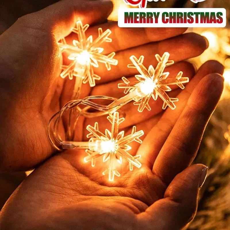 Yeknu 1/3/6M LED Snowflake Fairy Lights Battery/USB Power Copper Wire Garland Light New Year Garden Wedding Living Room Decoration