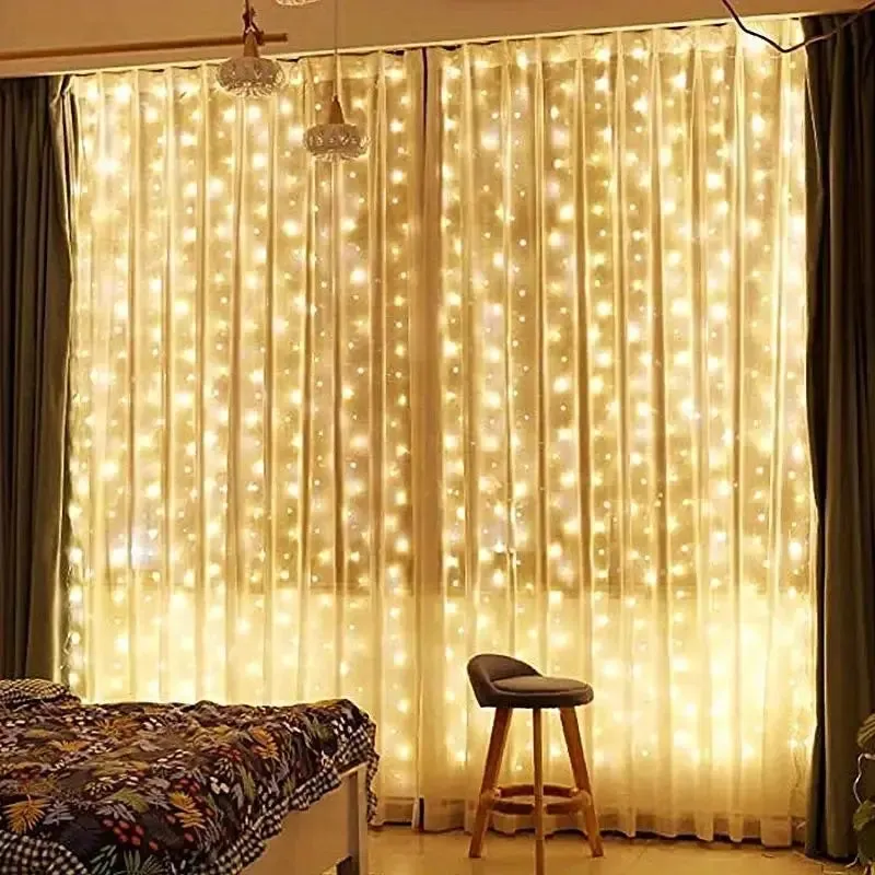 Yeknu 6/4/3M USB Curtain String Lights 8 Modes Bedroom Home Christmas Tree Garland Light Wedding Christmas Holiday Decor Fairy Lights