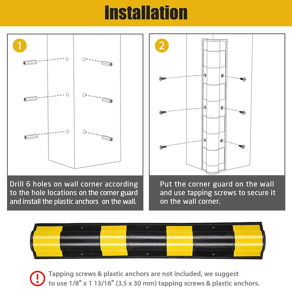 Yescom 2pcs Rubber Corner Guards for Walls Reflective 31" Round