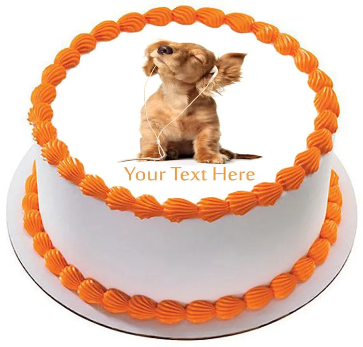 Young puppy listening to music - Edible Cake Topper, Cupcake Toppers, Strips