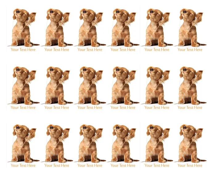 Young puppy listening to music - Edible Cake Topper, Cupcake Toppers, Strips